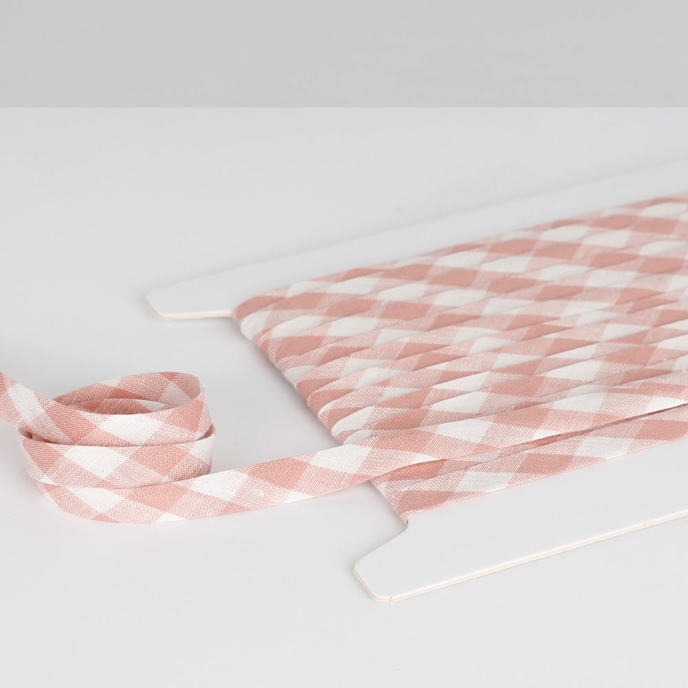 Gingham Linen Bias Binding - Vintage Blush