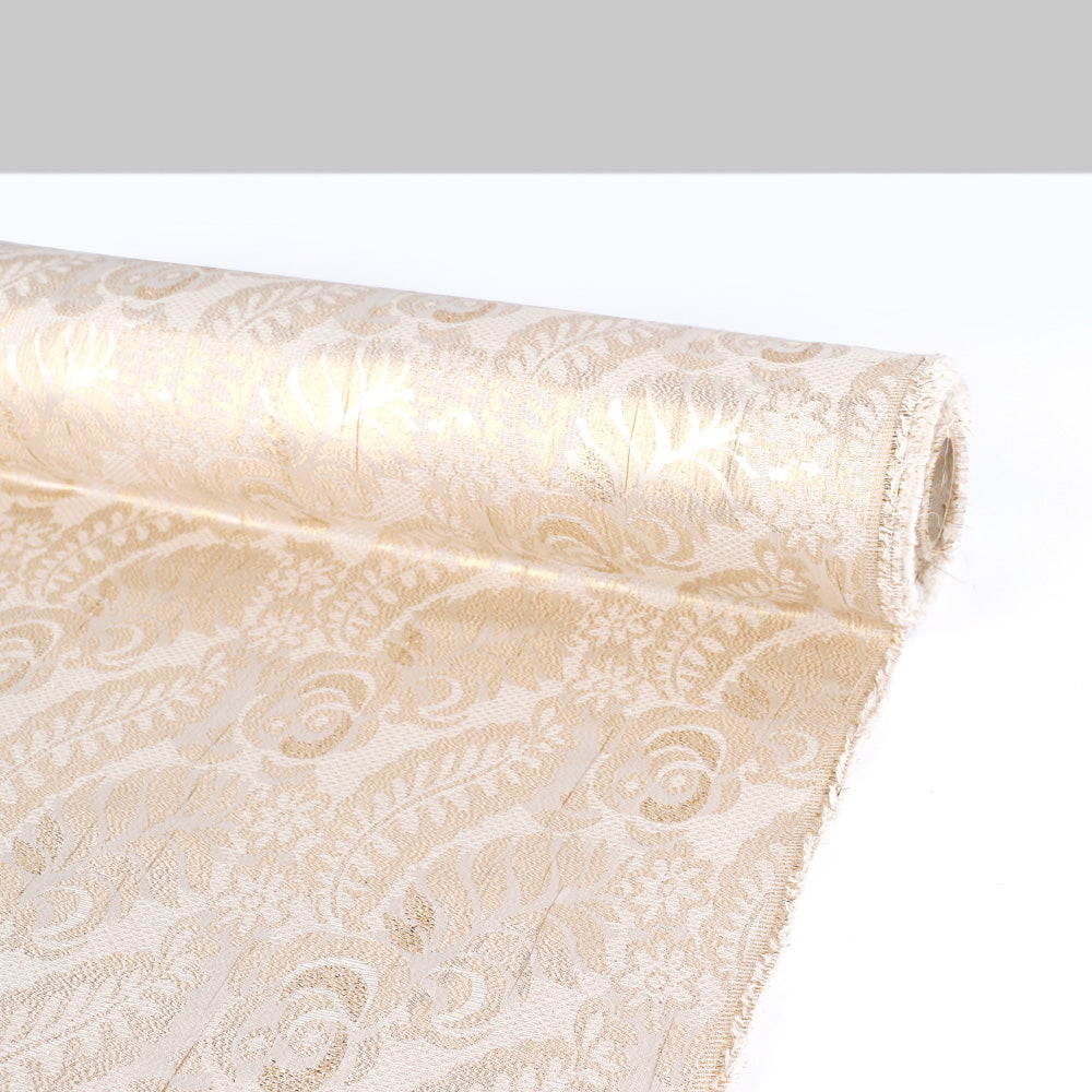 Rose Fronds Silk Brocade - Oyster / Gold