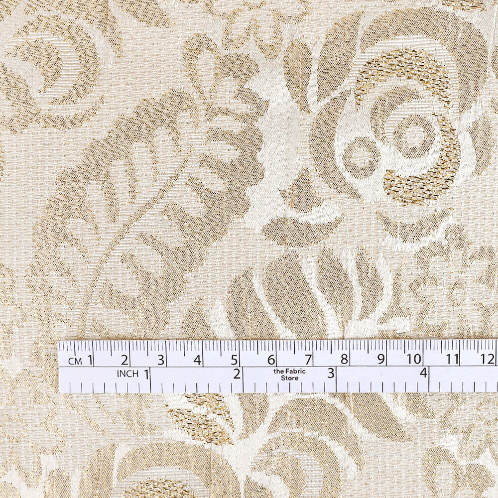 Rose Fronds Silk Brocade - Oyster / Gold