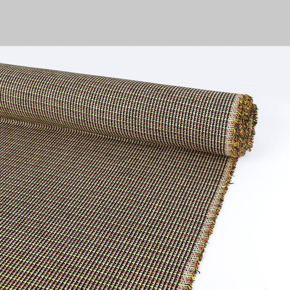 Optical Linen / Cotton  Jacquard - Black / Citrus