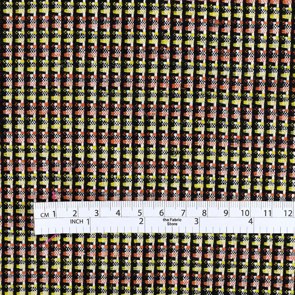Optical Linen / Cotton  Jacquard - Black / Citrus