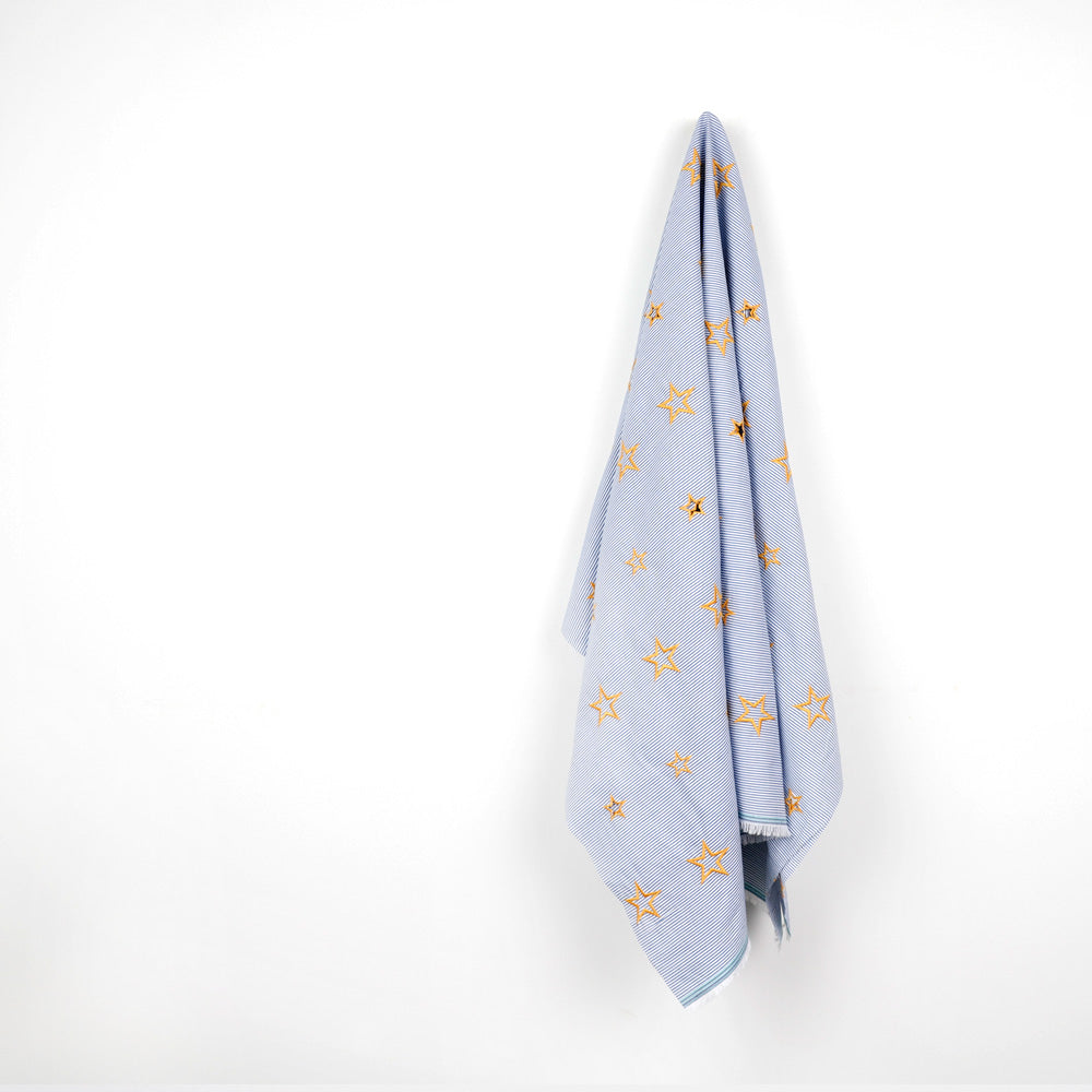 Star Embroidered Cut-Out Stripe Cotton - Blue